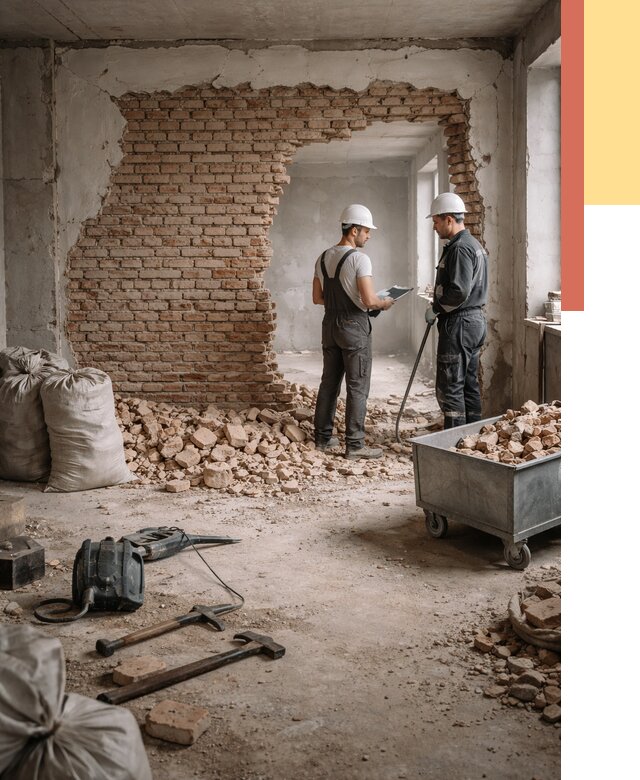 Демонтаж кирпичных стен в Санкт-Петербурге от 4464 руб. — быстро, недорого, под ключ | ОТДЕЛОЧНИК-Снк