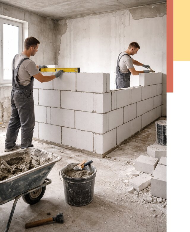 Кладка перегородок из ПГП в Санкт-Петербурге от 2657 руб./м2 — монтаж и возведение под ключ | ОТДЕЛОЧНИК-Снк