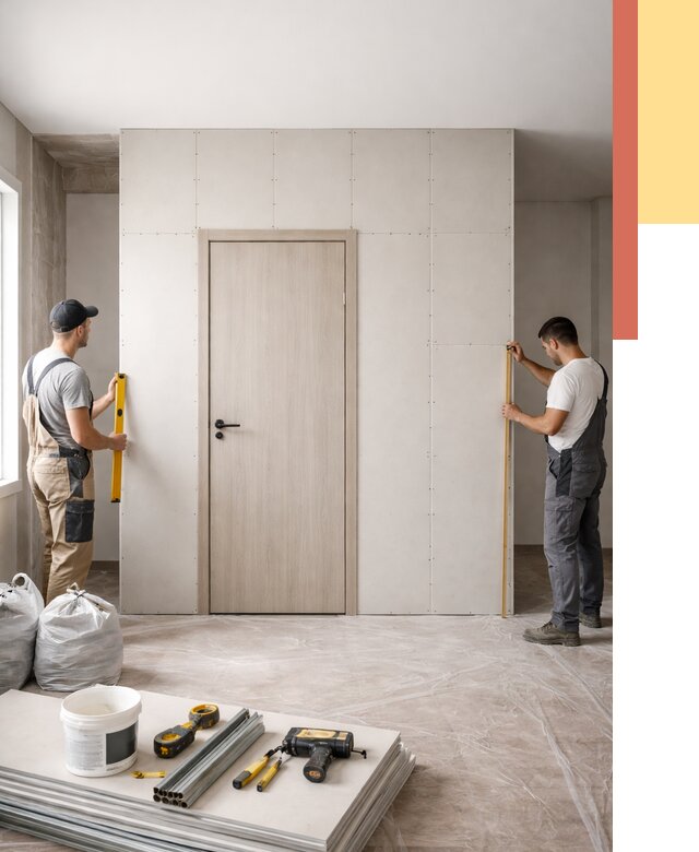 Перегородка из гипсокартона с дверью в Санкт-Петербурге от 4783 руб. под ключ | ОТДЕЛОЧНИК-Снк