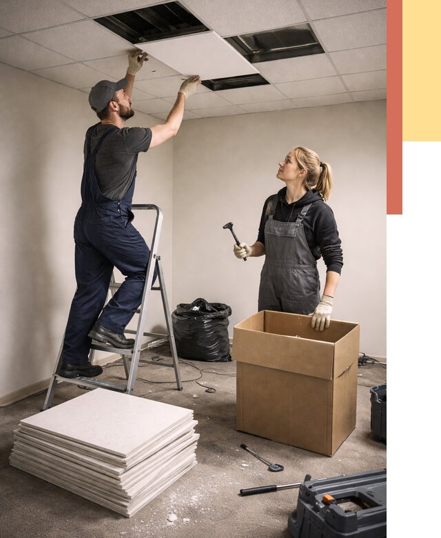 Демонтаж потолочной плитки в Санкт-Петербурге от 4783 руб. быстро и недорого | ОТДЕЛОЧНИК-Снк